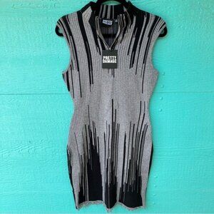 PRETTY DAMAGE SLEEVELESS SWEATER DRESS ZIP FRONT BLACK GRAY SIZE MEDIUM NWT